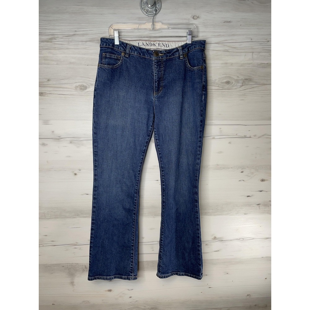 Lands End Jeans Womens 12 Blue Boot Leg Modern Waist Stretch Denim‎ Mid Rise